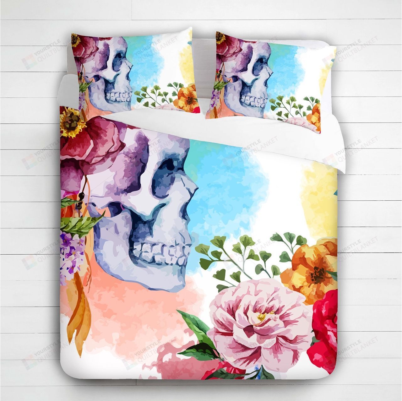 Floral Skull Bed Sheets Duvet Cover Bedding Set