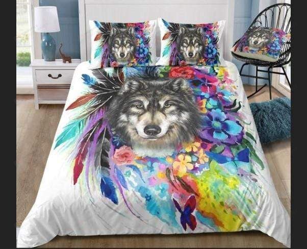 Mutilcolor Tribal Wolf Duvet Cover  Bedding Set