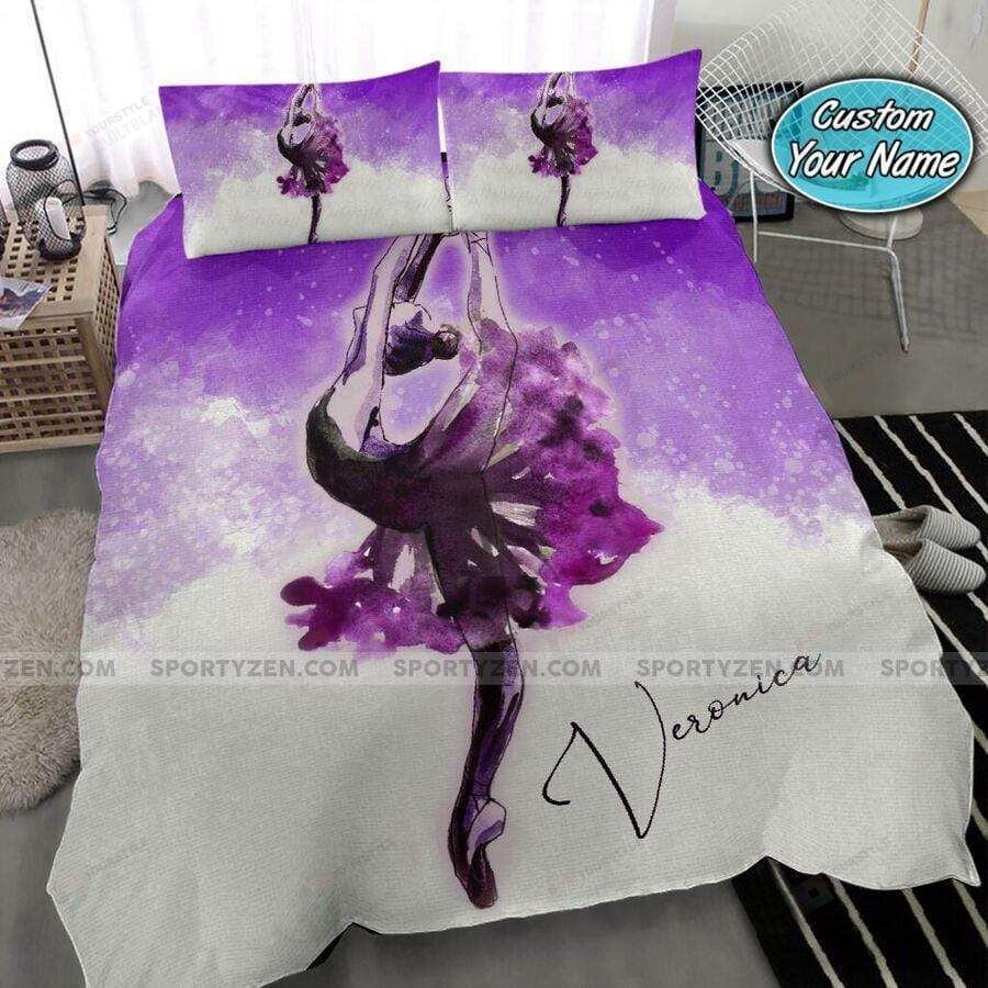 Ballerina Ballet Purple Background Bedding Custom Name Duvet Cover Bedding Set