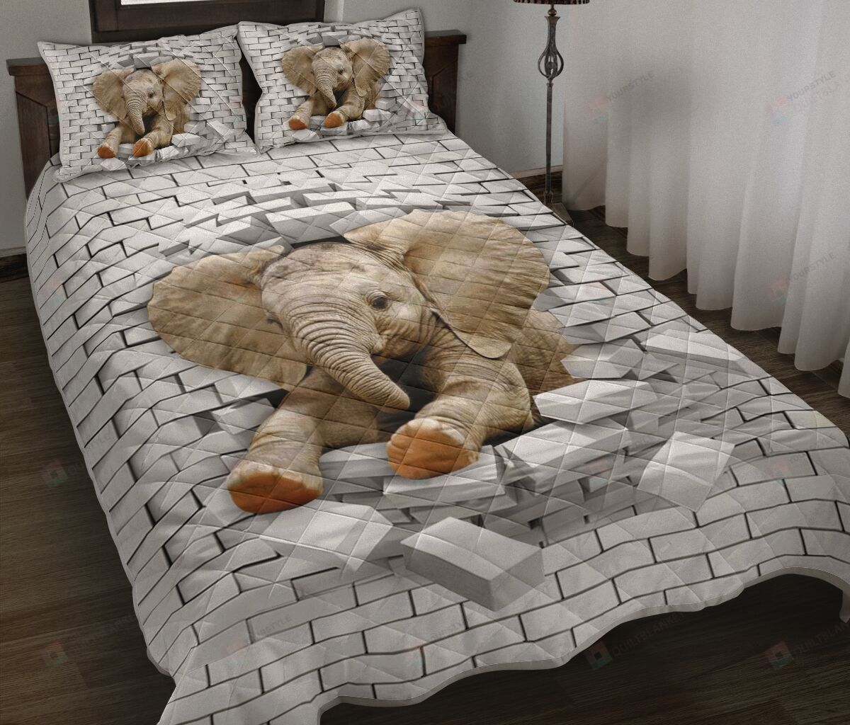 Elephant Broken Brick Quilt Bedding Set