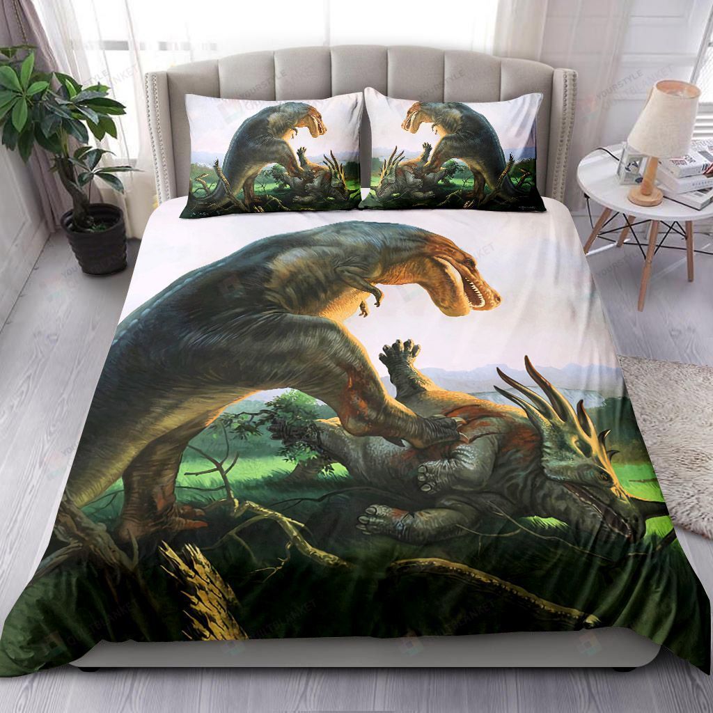 Tyrannosaurus Rex Eating A Styracosaurus Bedding Set Bed Sheets Spread Comforter Duvet Cover Bedding Sets