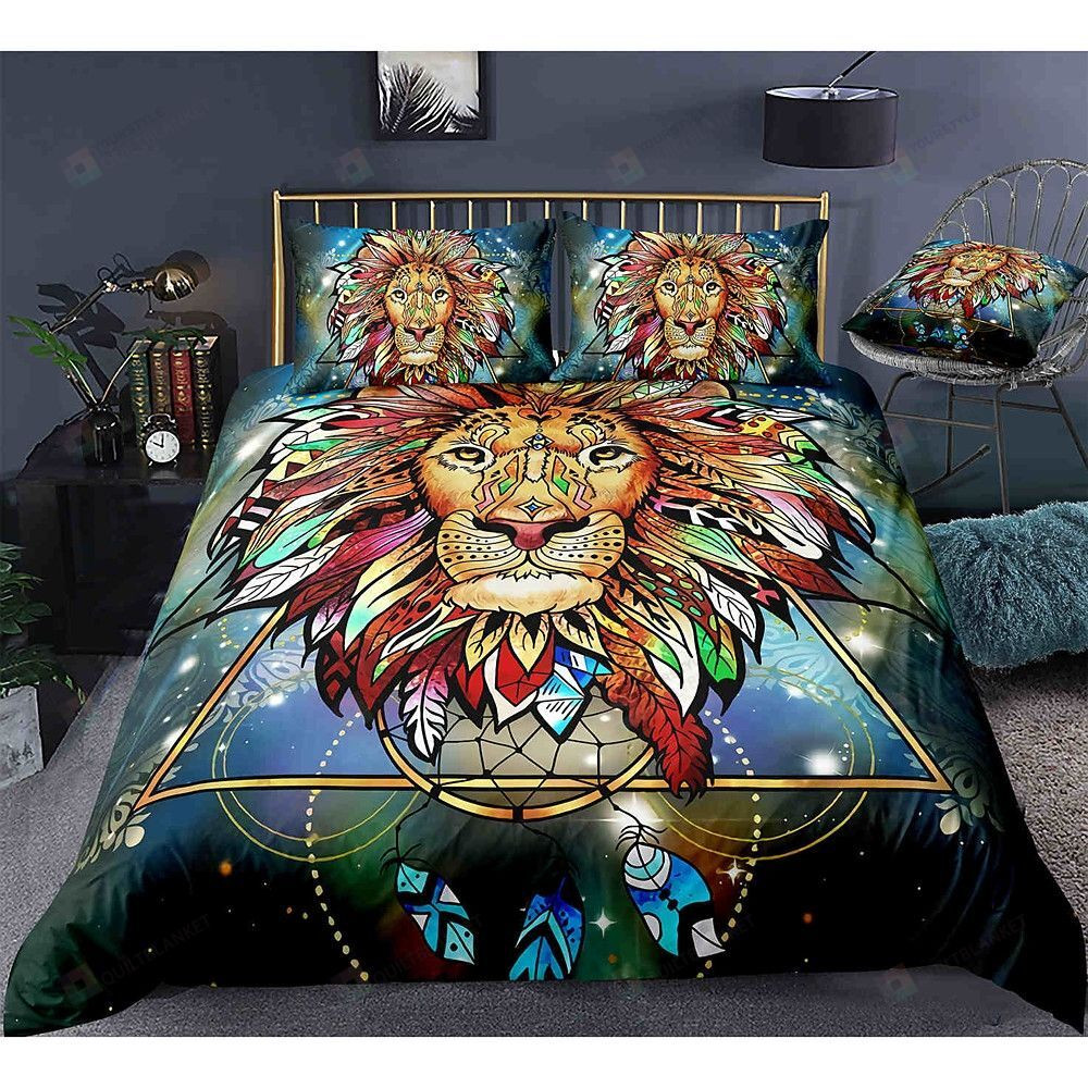 Lion With Native American Feather Art Pattern Bedding Set Cotton Bed Sheets Spread Comforter Duvet Cover Bedding Sets