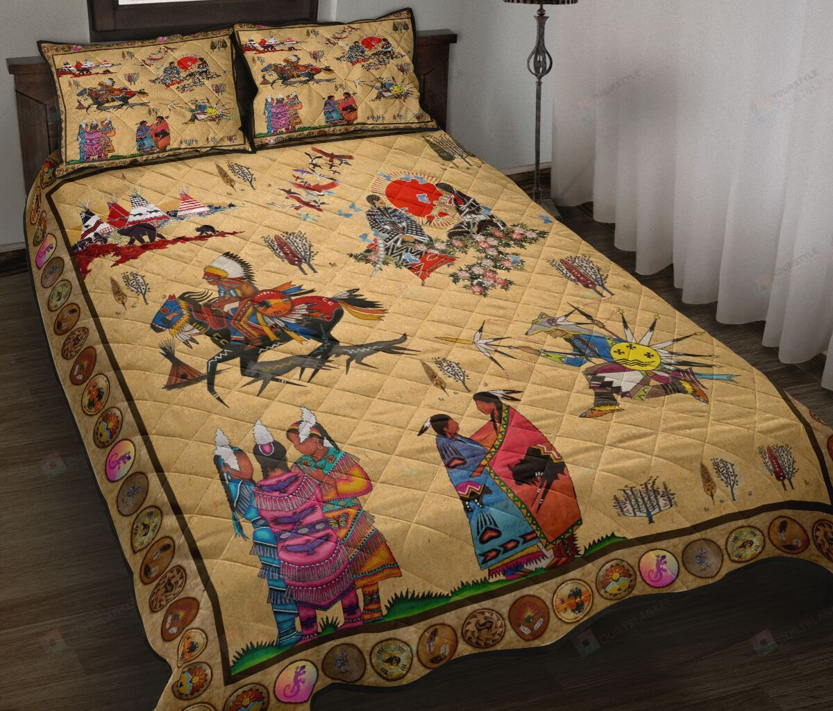 Native American Activities Pattern Quilt Bedding Set