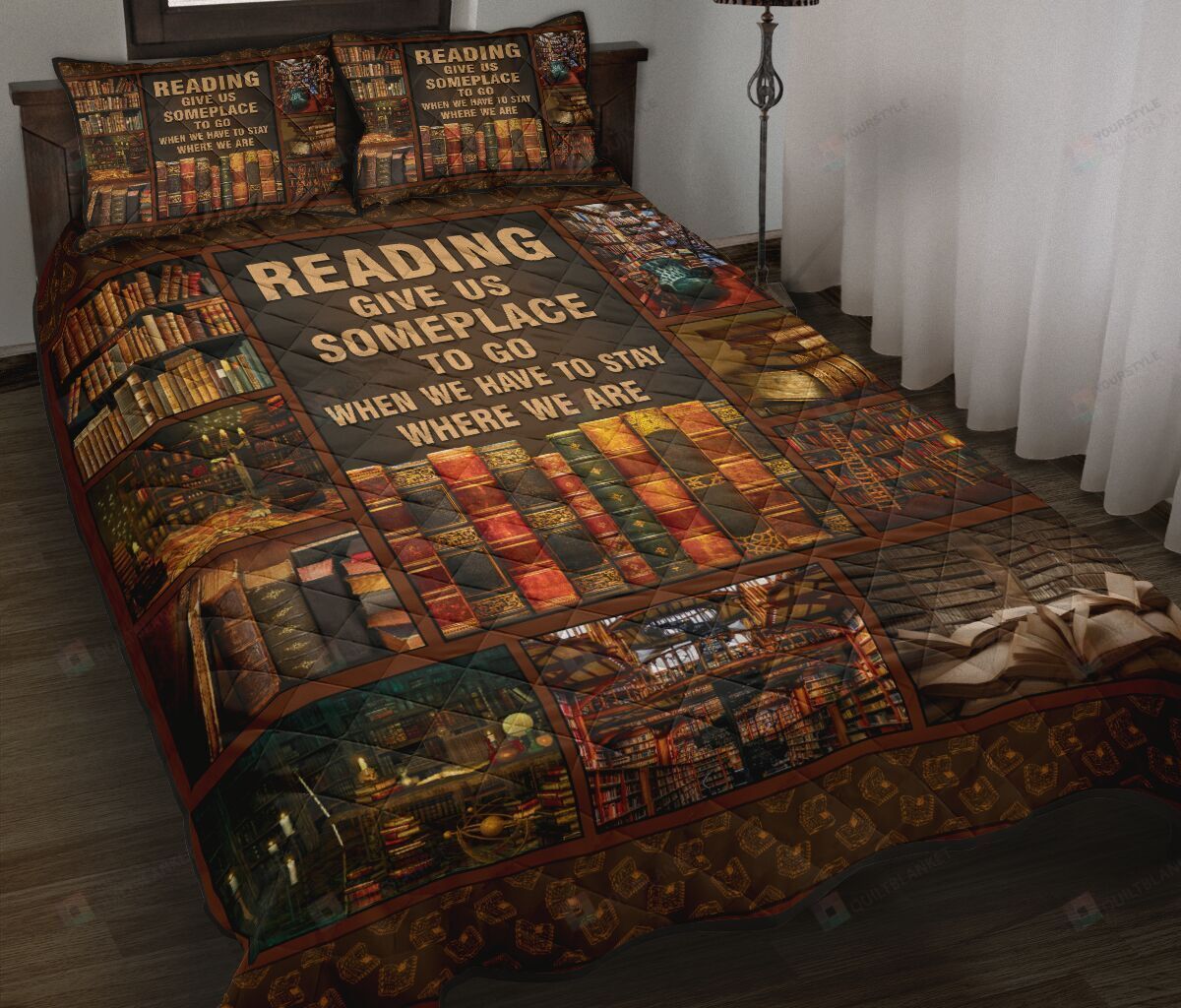 Reading Books Vintage Quilt Bedding Set