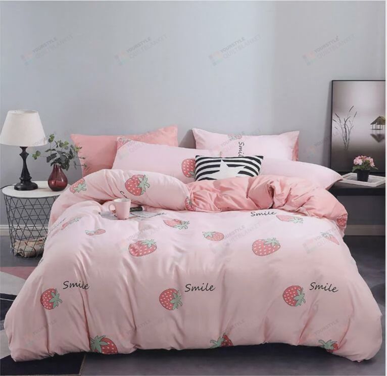 Pink Strawberry Bedding Set Duvet Quilt Cover+sheet+pillow Cases