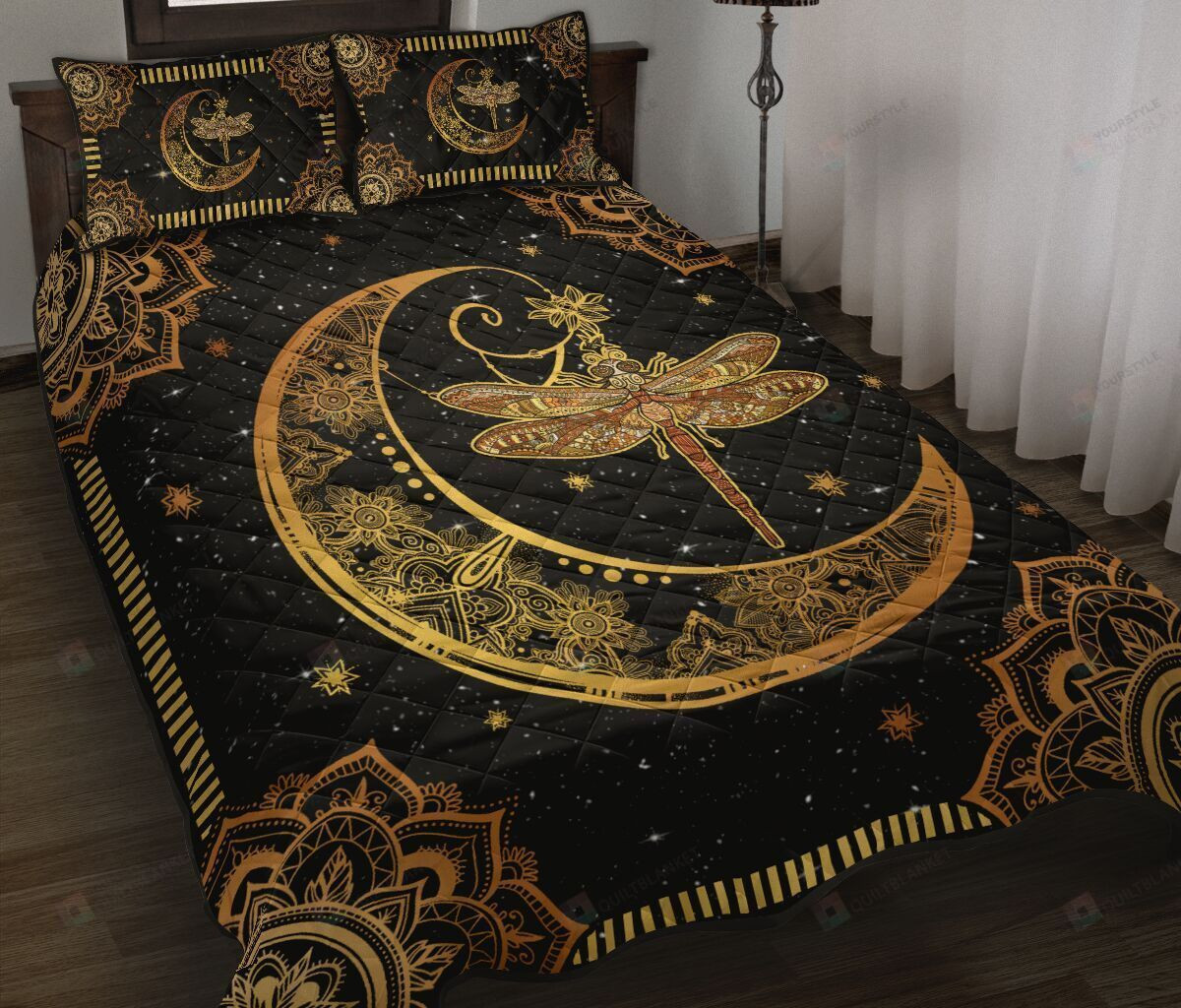 Dragonfly And Moon Star Quilt Bedding Set