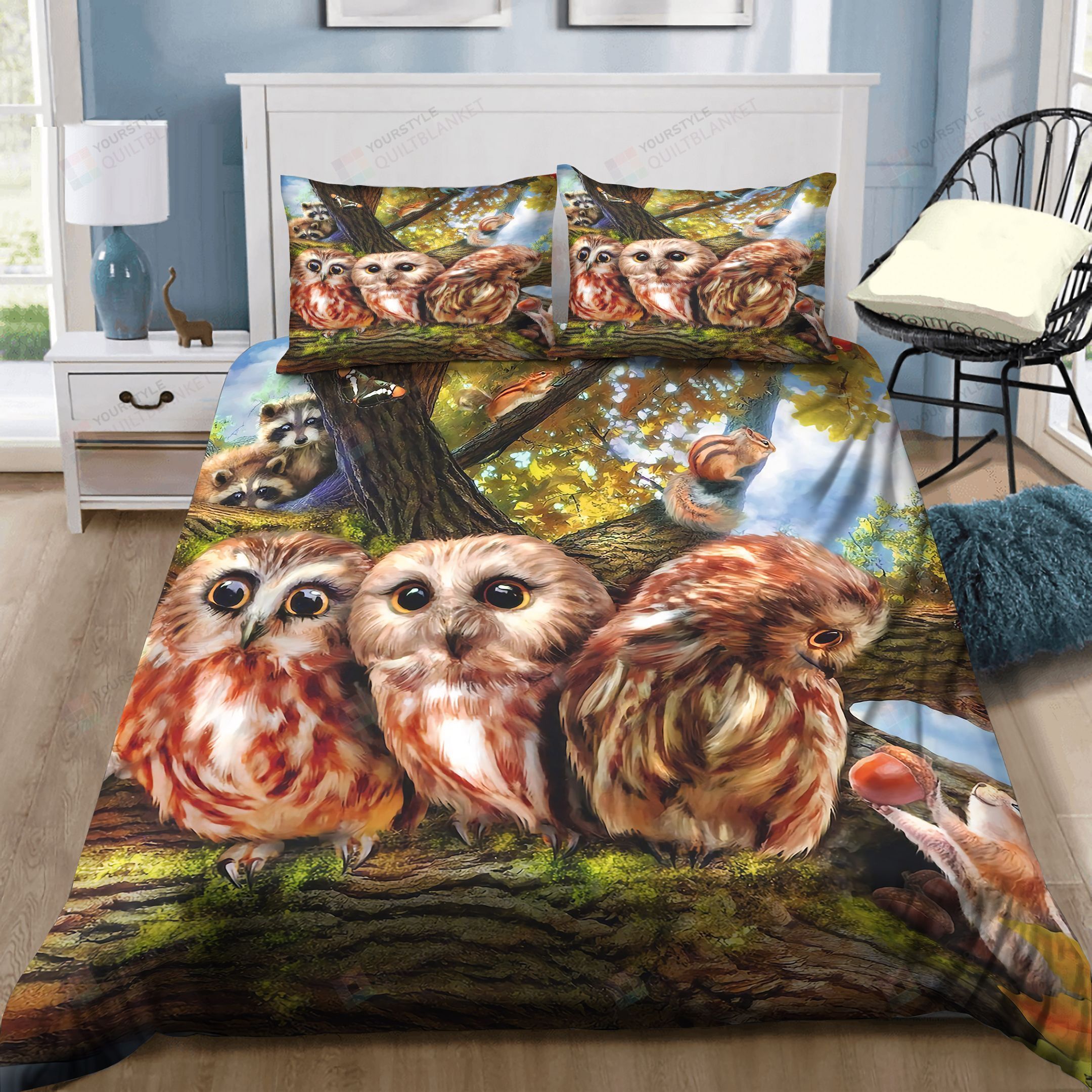 Owl And Squirrel Bedding Set Bed Sheets Spread Comforter Duvet Cover Bedding Sets