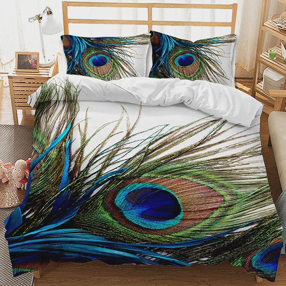 Peacock Feather Bedding Set  Bed Sheets Spread Comforter Duvet Cover Bedding Sets