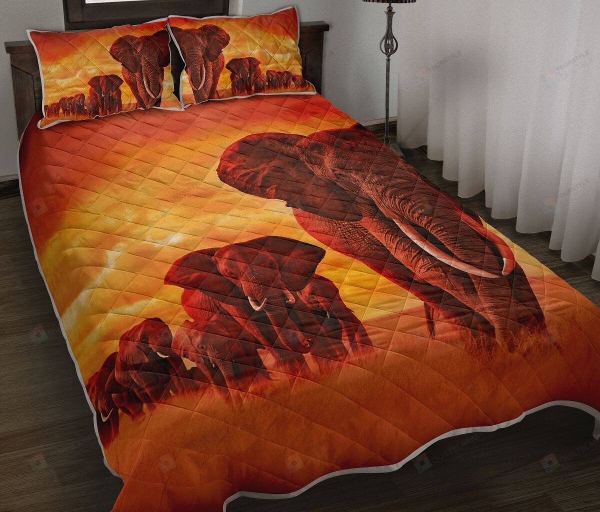 Elephant Sunset Quilt Bedding Set