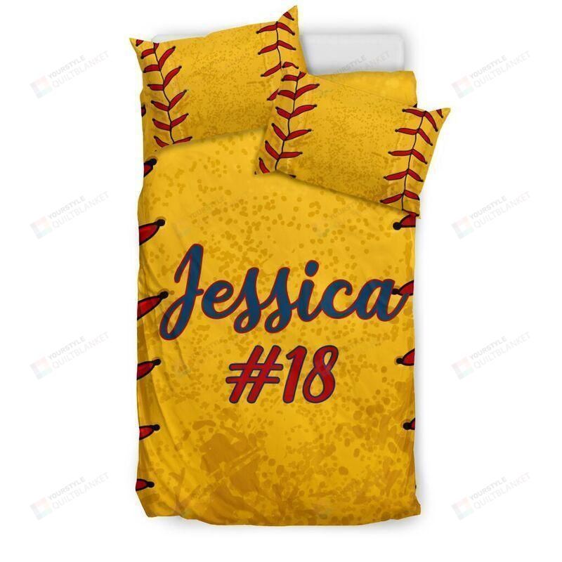 Softball Custom Duvet Cover Bedding Set With Your Name