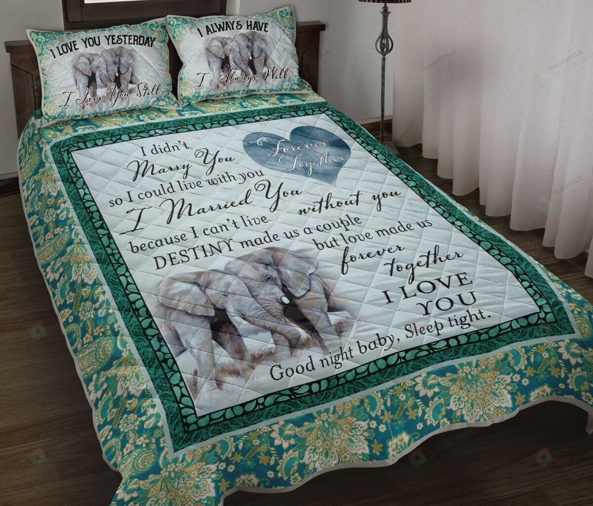 Elephant Forever Together Quilt Bedding Set