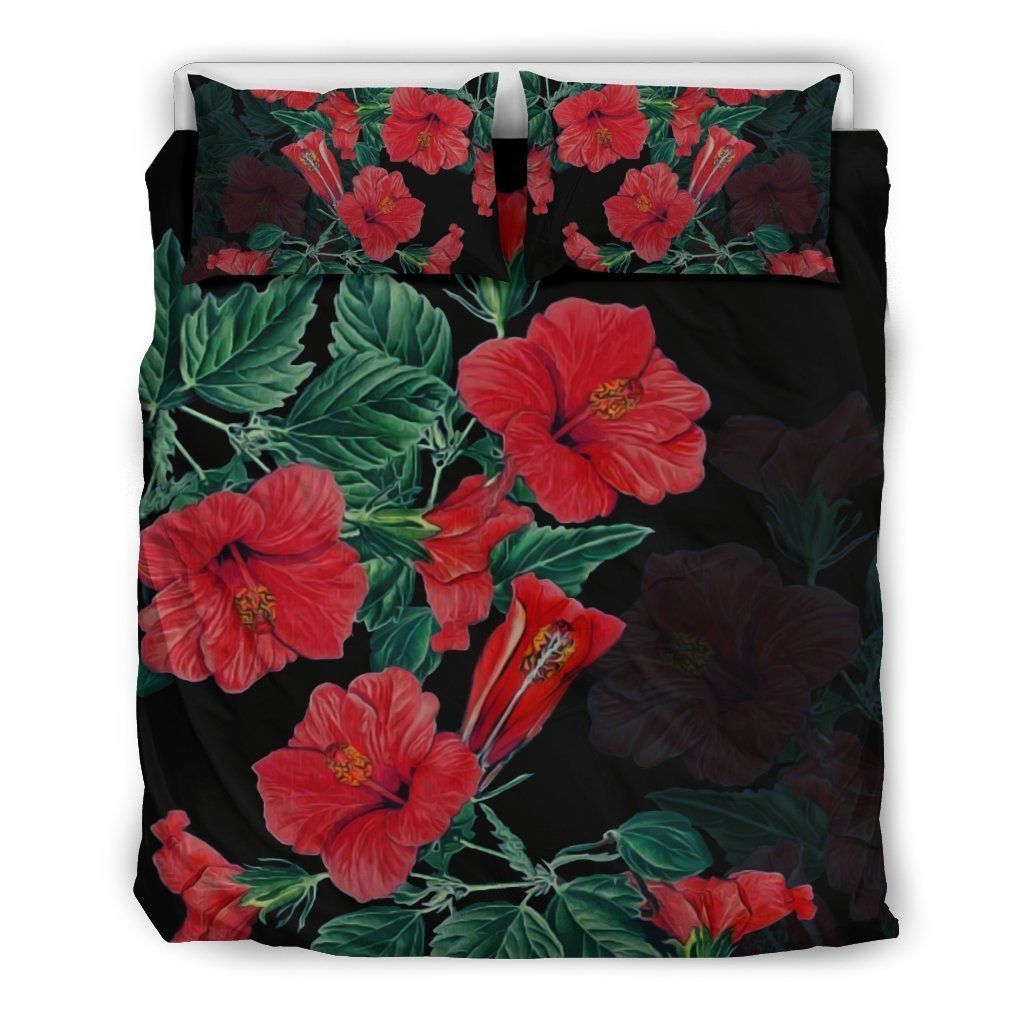 Hawaii Hibiscus Mystery Black Bedding Set Bed Sheets Spread Comforter Duvet Cover Bedding Sets