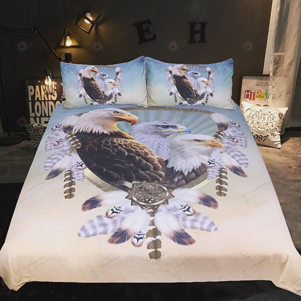 Eagle Dreamcatcher Bedding Set 3 Eagles Bedding Birds Dream Catcher Feathers Duvet Cover