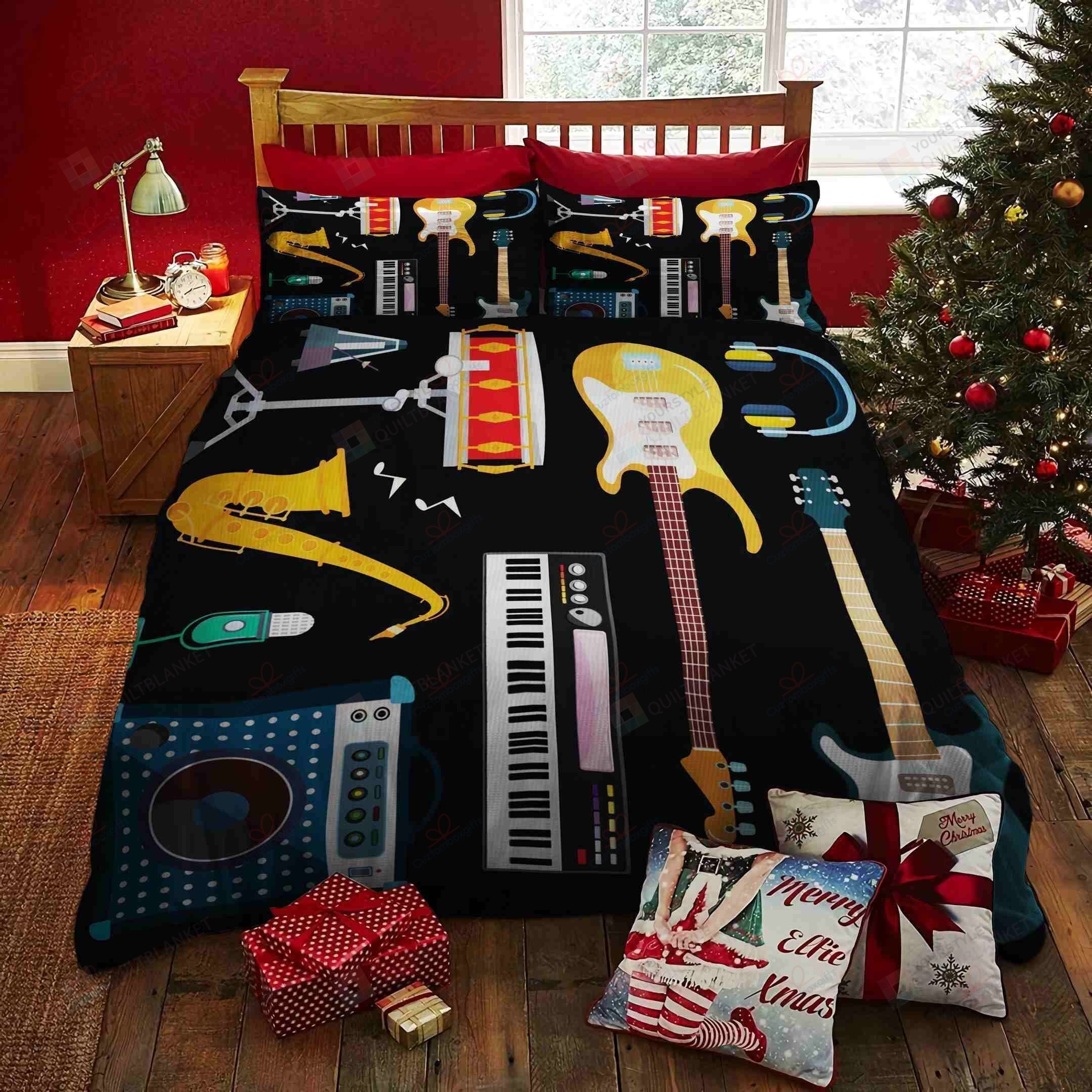 Guitar Keyboard Drum Saxophone Bedding Set Bed Sheets Spread Comforter Duvet Cover Bedding Sets