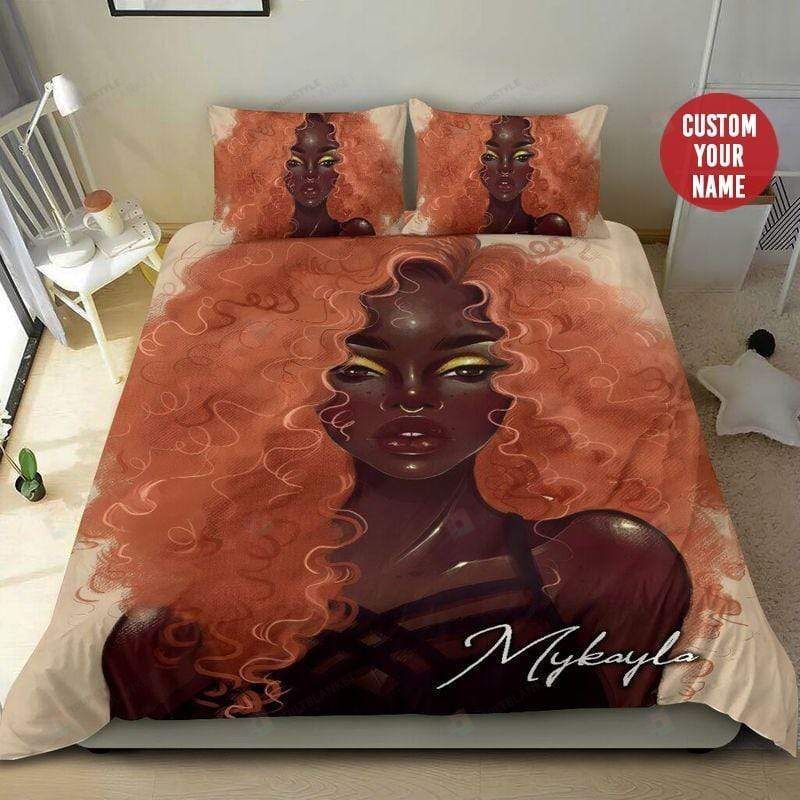 Black Girl Orange Hair Custom Name Duvet Cover Bedding Set