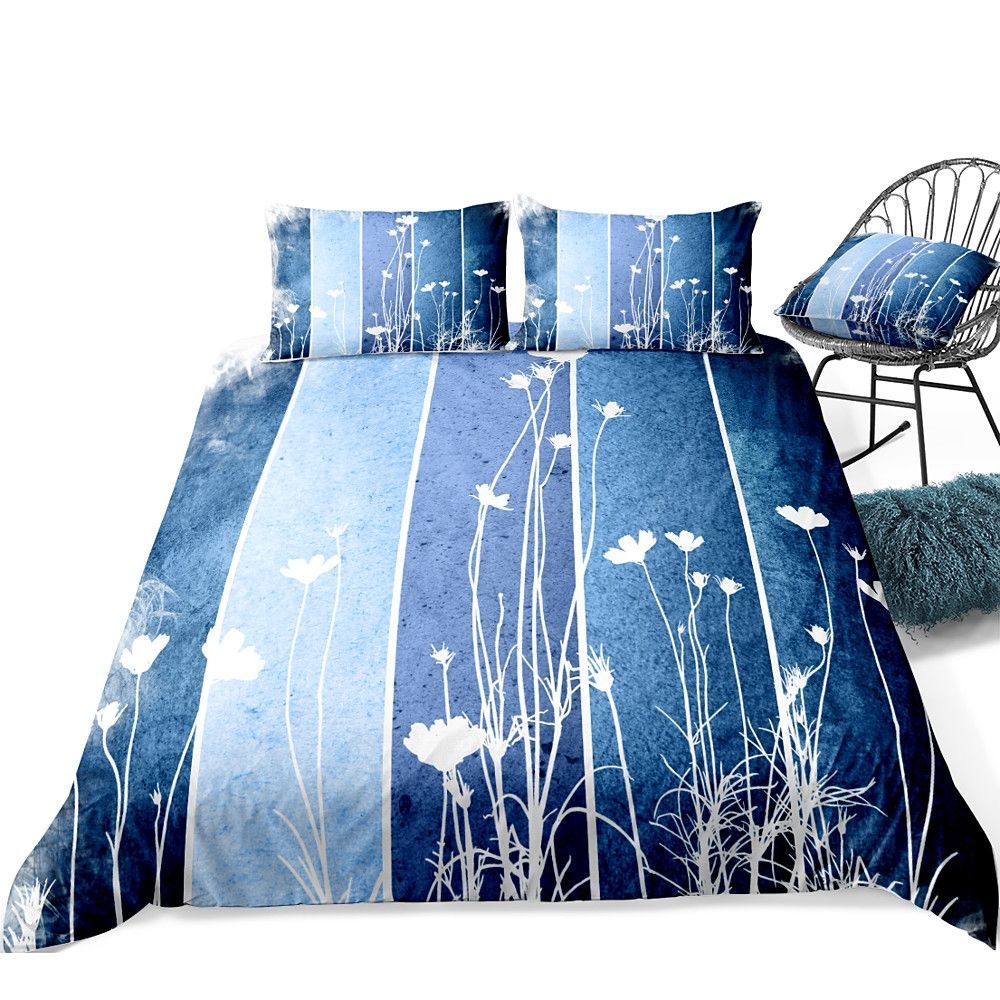 Flower Blue Pattern Bedding Set Bed Sheets Spread Comforter Duvet Cover Bedding Sets