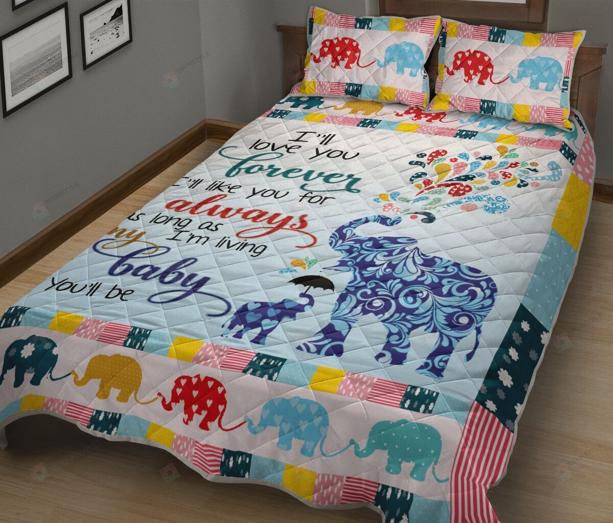 Ill Love You Elephant Quilt Bedding Set