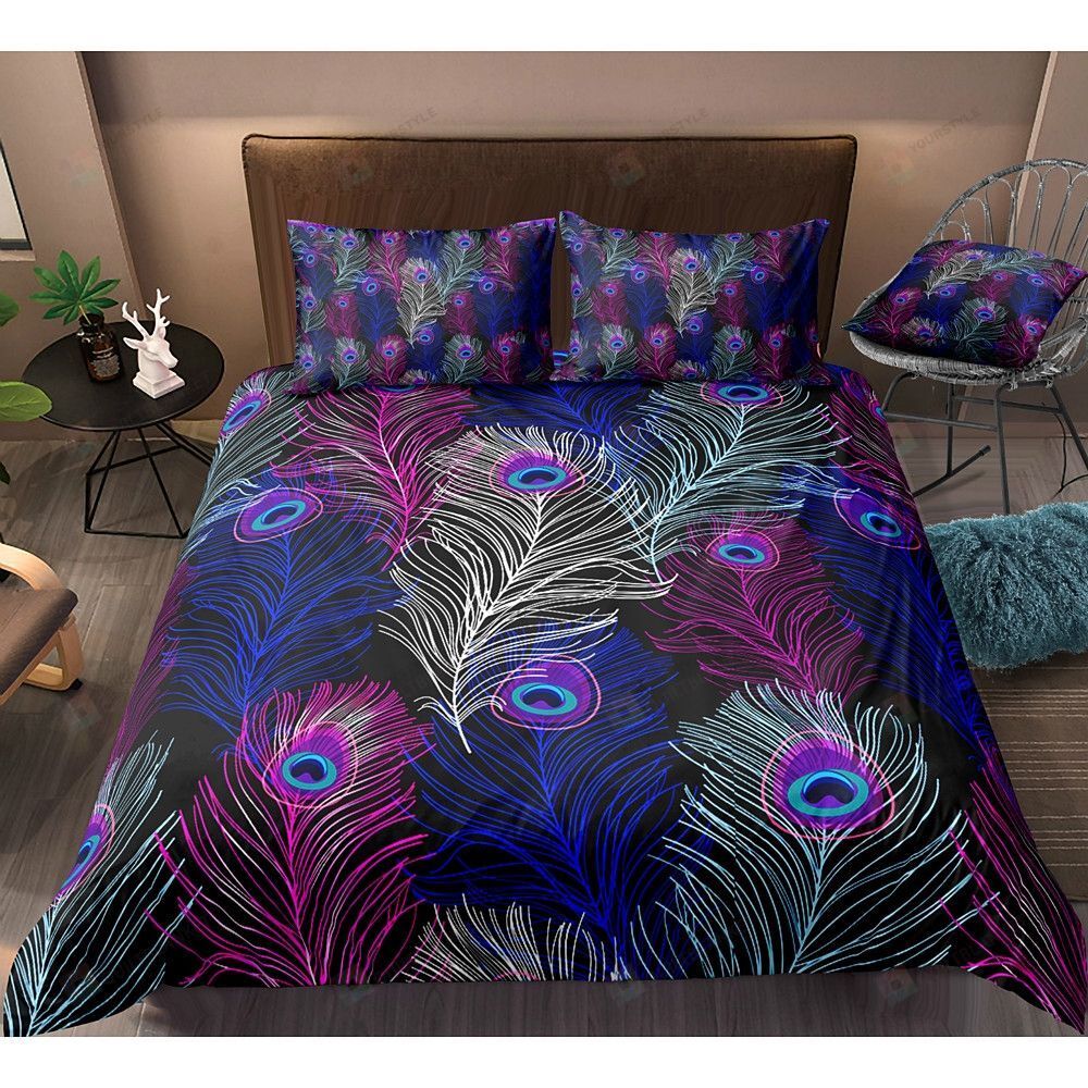 Peacock Feather Bedding Set Cotton Bed Sheets Spread Comforter Duvet Cover Bedding Sets