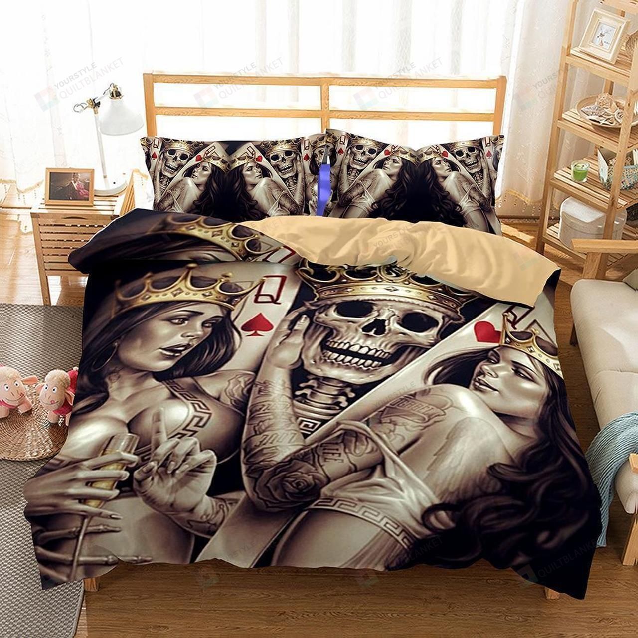 Skull King And Queen Card Duvet Cover Bedding Set