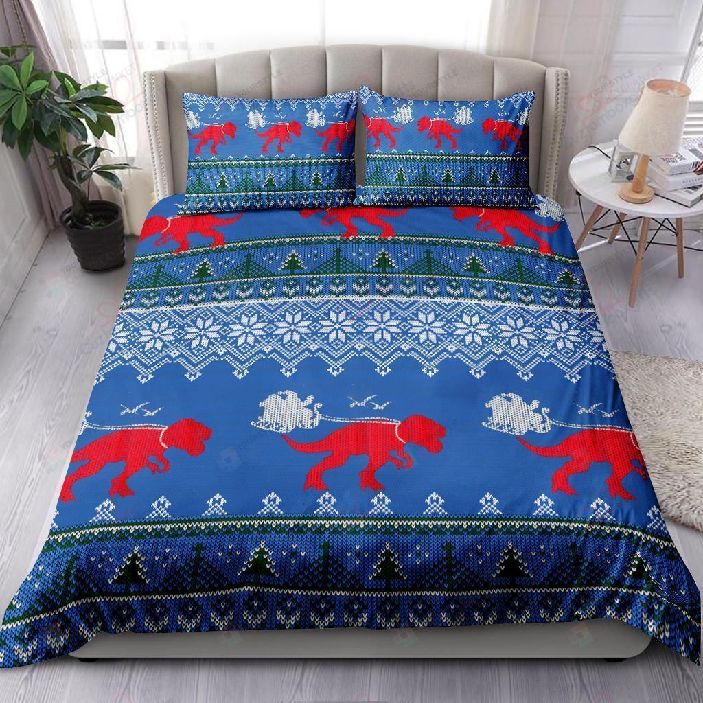 Dinosaur Christmas Pattern Bedding Set Bed Sheets Spread Comforter Duvet Cover Bedding Sets