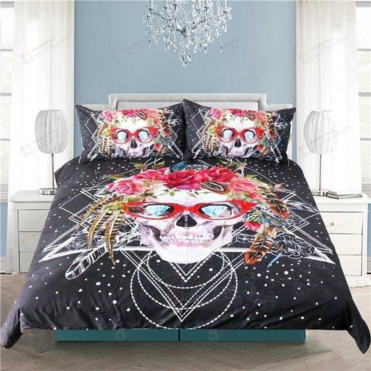 Cool Floral Skull Bedding Set (Duvet Cover & Pillow Cases)