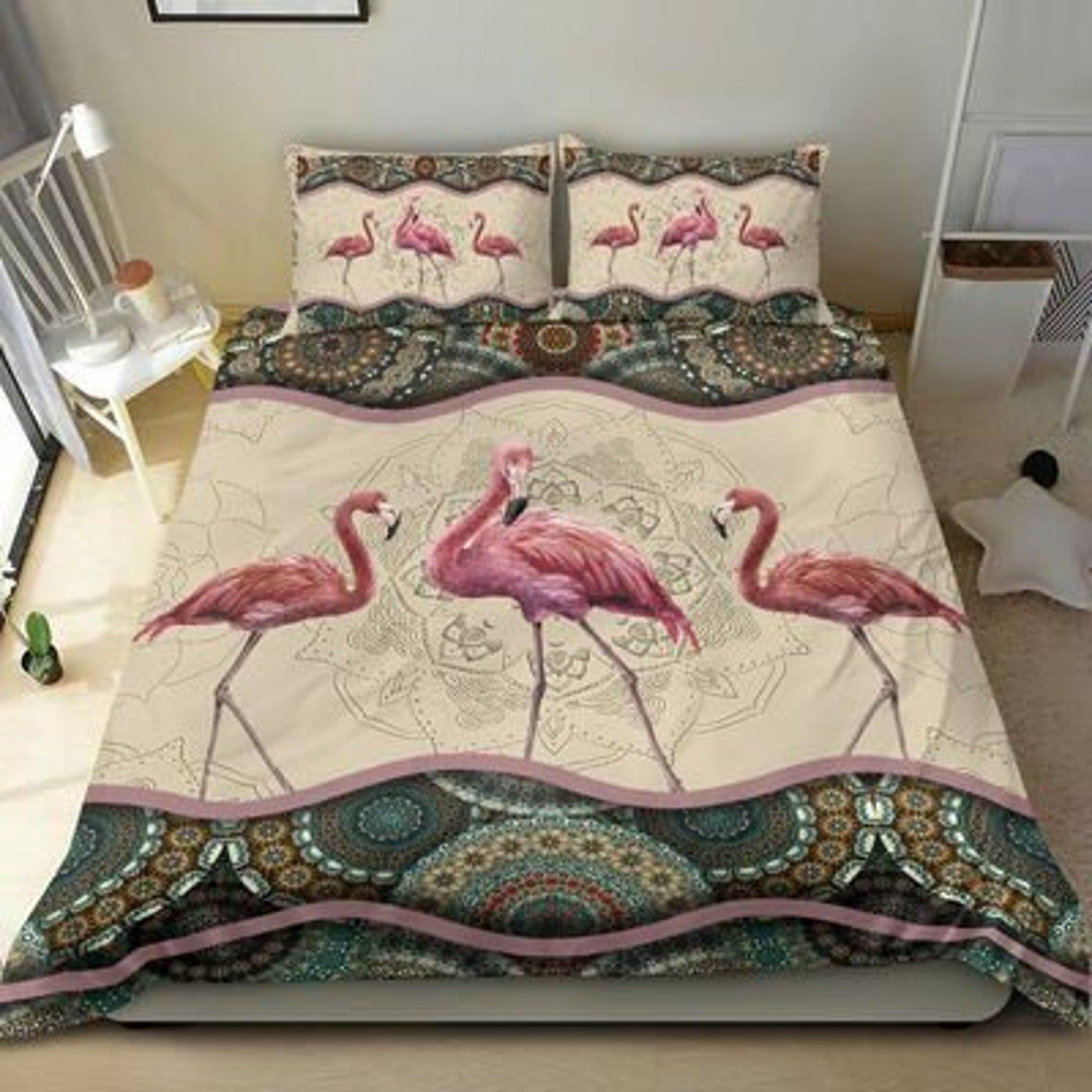 Flamingo Mandala Pattern Bedding Set Cotton Bed Sheets Spread Comforter Duvet Cover Bedding Sets