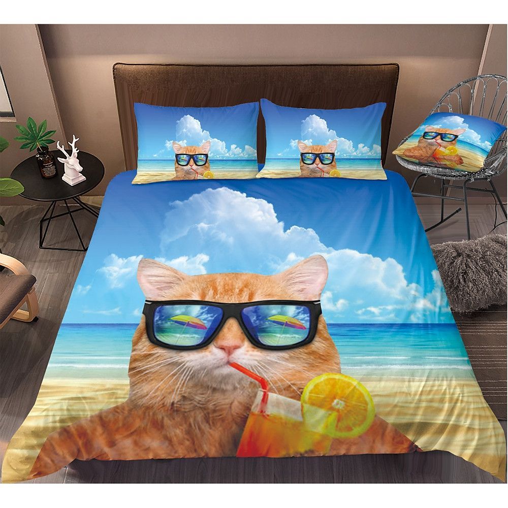 Cat Relaxing In The Sea Bedding Set Bed Sheets Spread Comforter Duvet Cover Bedding Sets