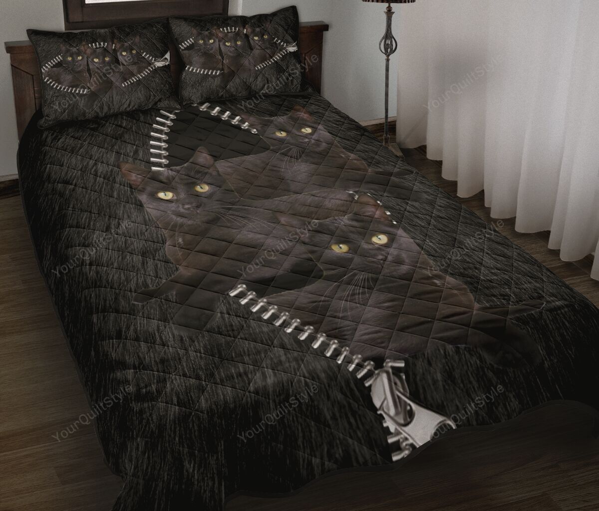 Black Cat Quilt Bedding Set