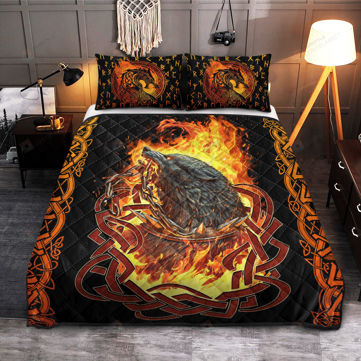 Fenrir In Fire Viking Quilt Bedding Set