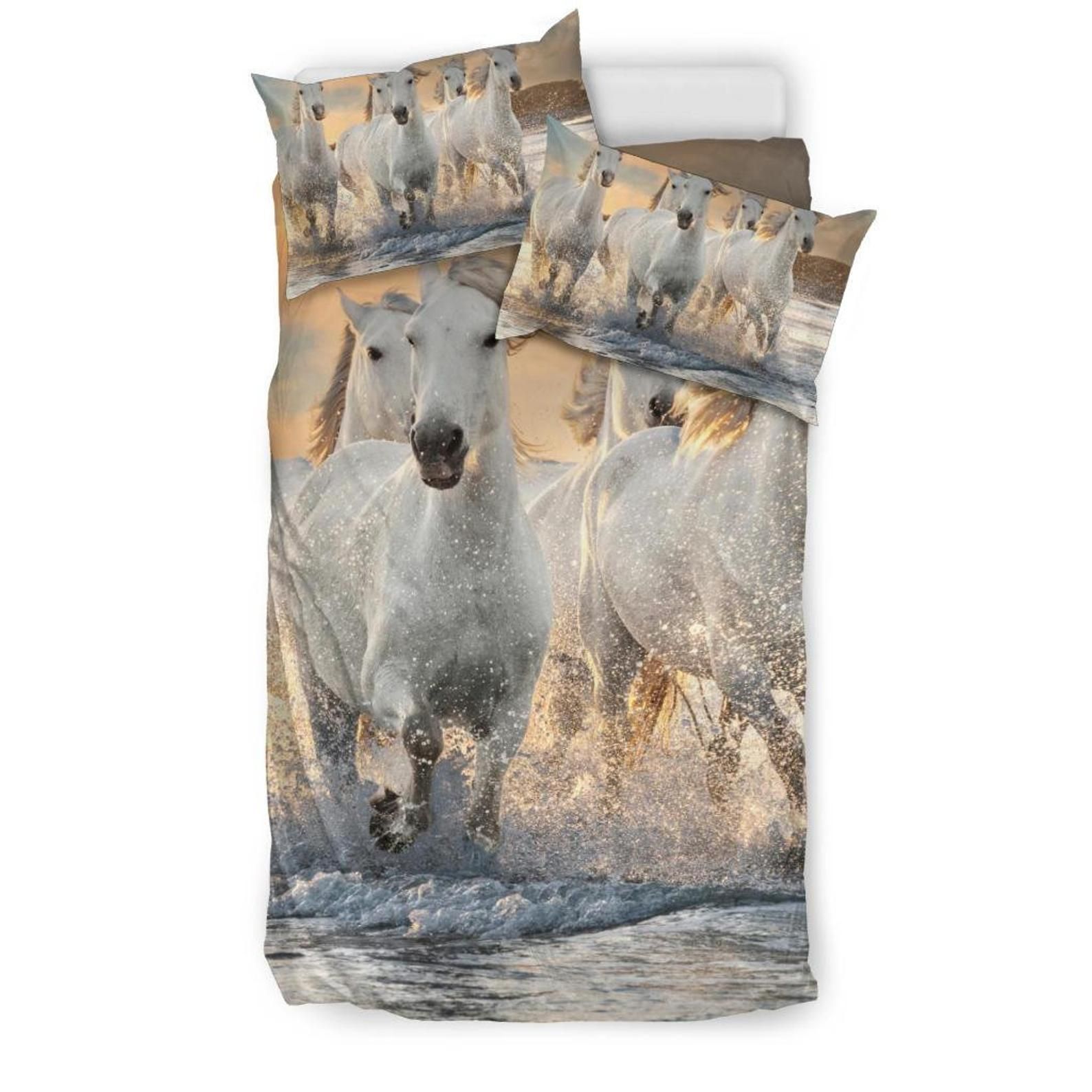 White Horses Running Bedding Set Bed Sheets Spread Comforter Duvet Cover Bedding Sets