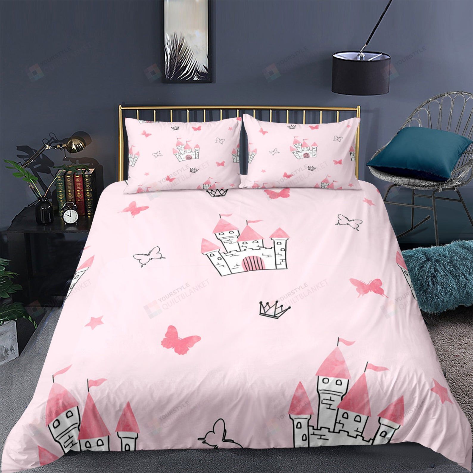 Butterfly And Palace Pink Bed Sheets Duvet Cover Bedding Sets