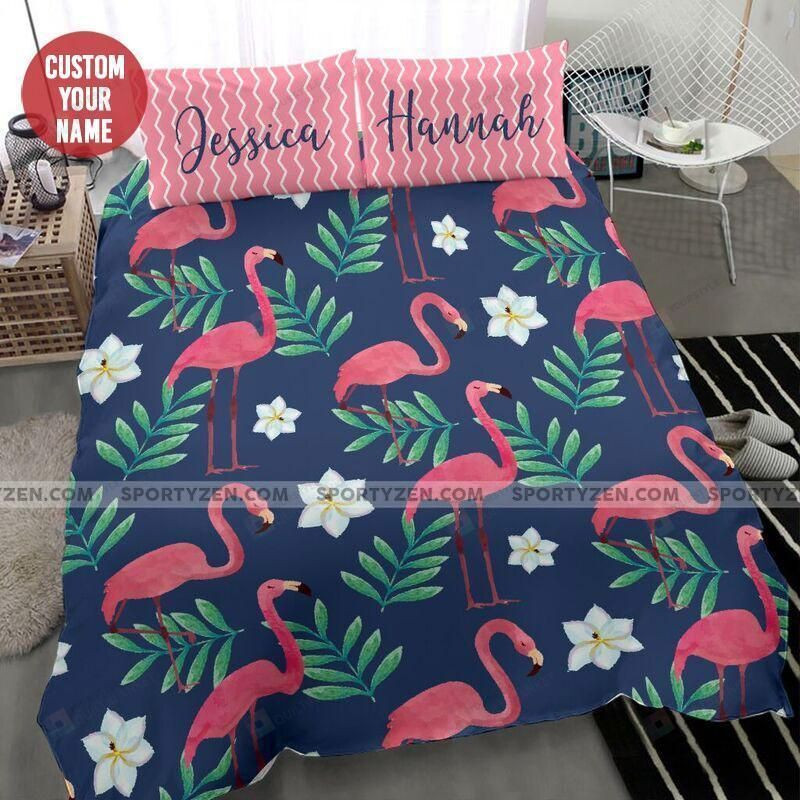 Flamingo Pattern Custom Duvet Cover Bedding Set With Name