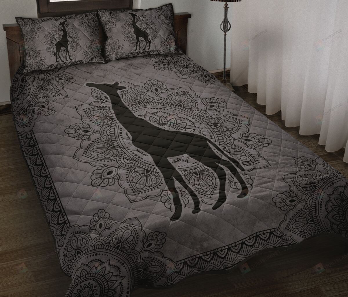 Black And Gray Giraffe Quilt Bedding Set