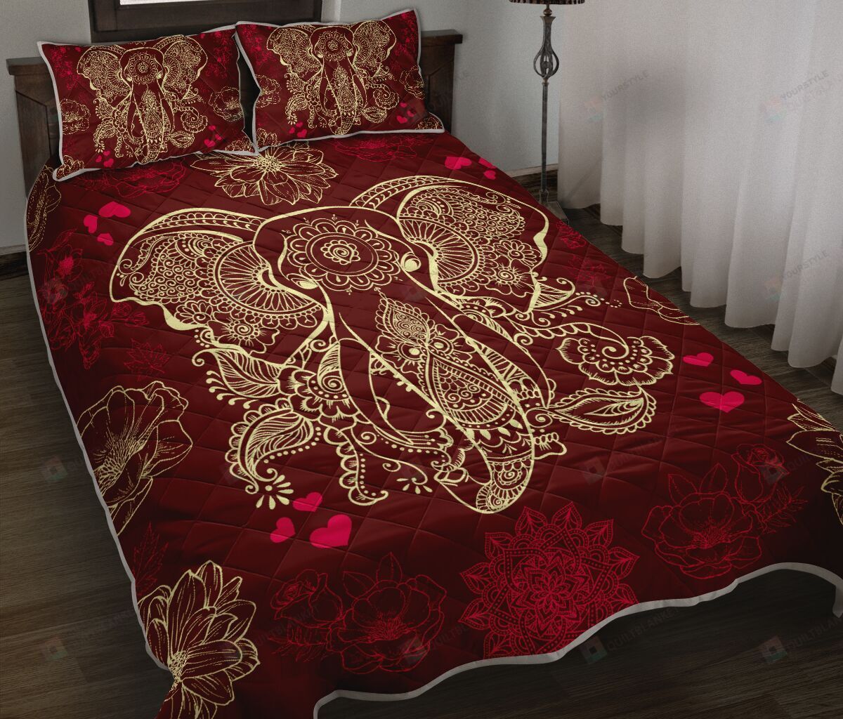 Elephant Mandala Flower Quilt Bedding Set