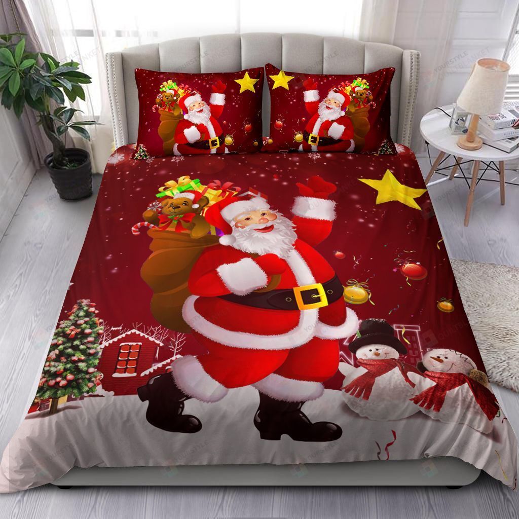 Christmas Santa Claus With Gift Bedding Set Bed Sheets Spread Comforter Duvet Cover Bedding Sets
