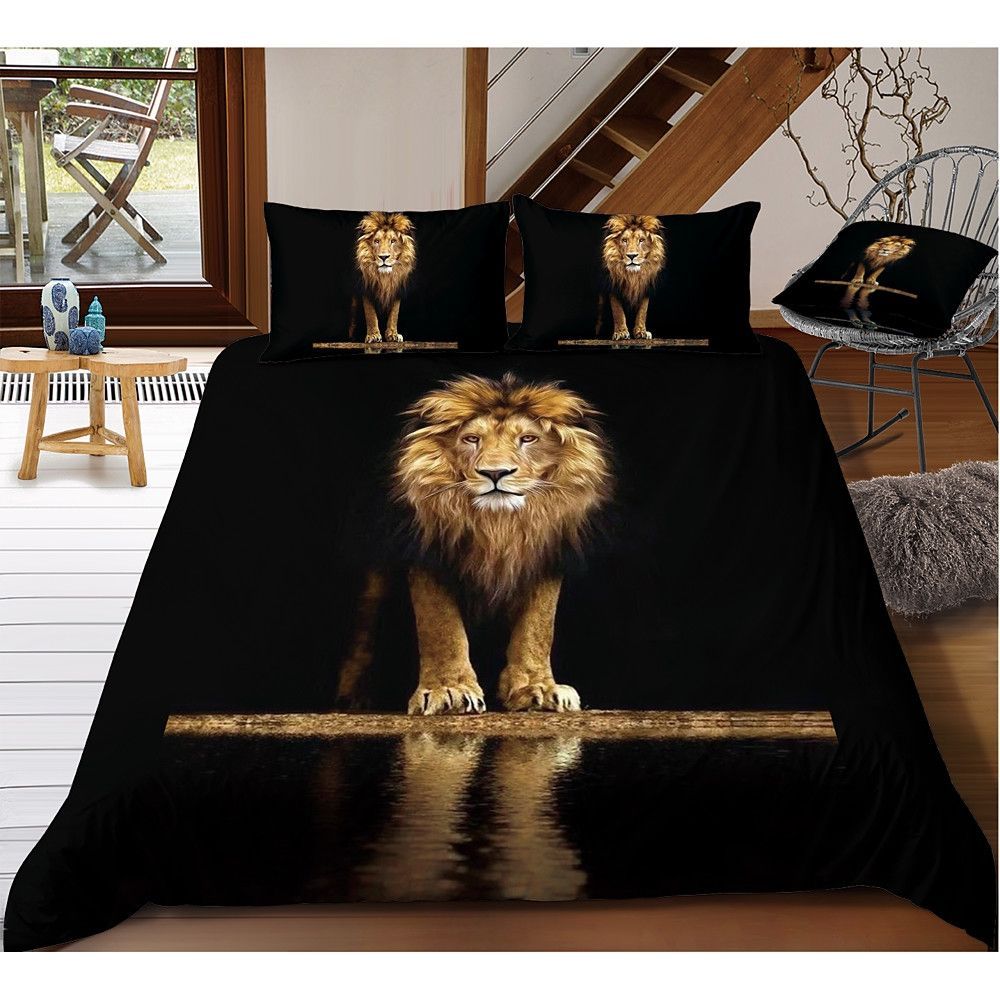 Lion Black Bedding Set Cotton Bed Sheets Spread Comforter Duvet Cover Bedding Sets