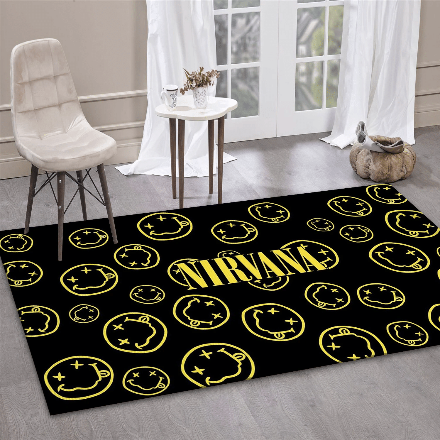 Nirvana Smiley Face Music Area Rug, Living Room  Rug - Family Gift US Decor - Indoor Outdoor Rugs