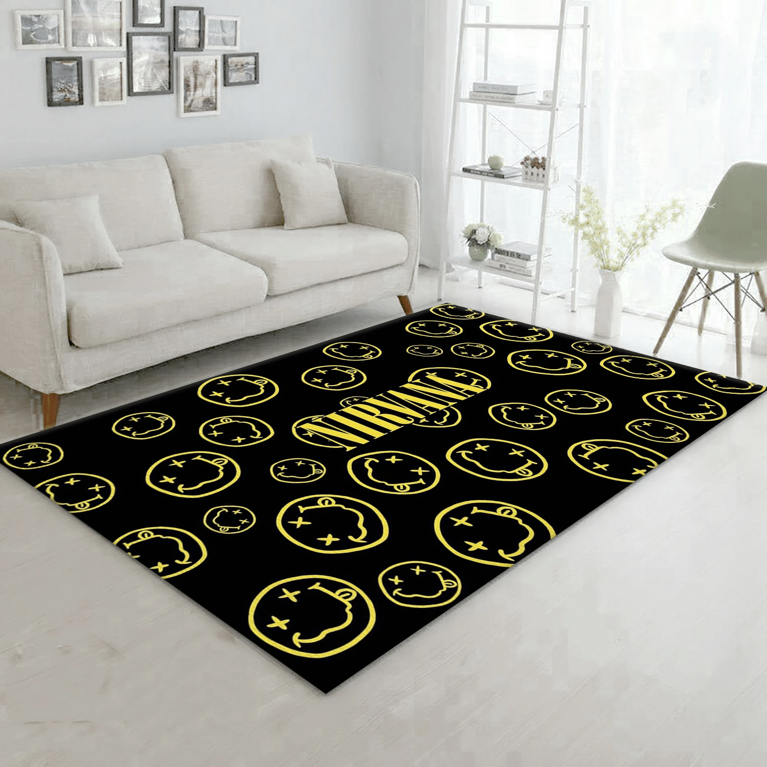 Nirvana Smiley Face Music Area Rug, Living Room  Rug - Family Gift US Decor - Indoor Outdoor Rugs