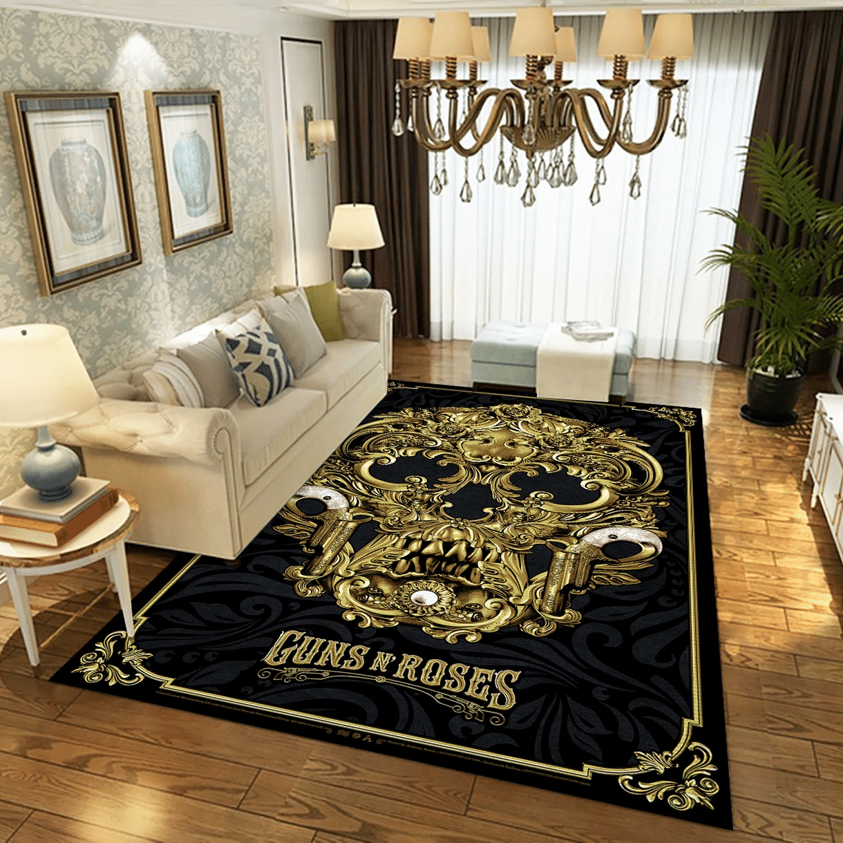 Gun N Rose Gold Music Area Rug, Living Room  Rug - Floor Decor - Indoor Outdoor Rugs