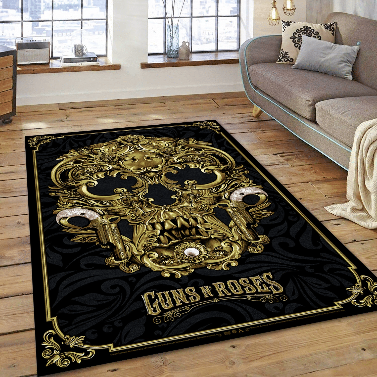 Gun N Rose Gold Music Area Rug, Living Room  Rug - Floor Decor - Indoor Outdoor Rugs