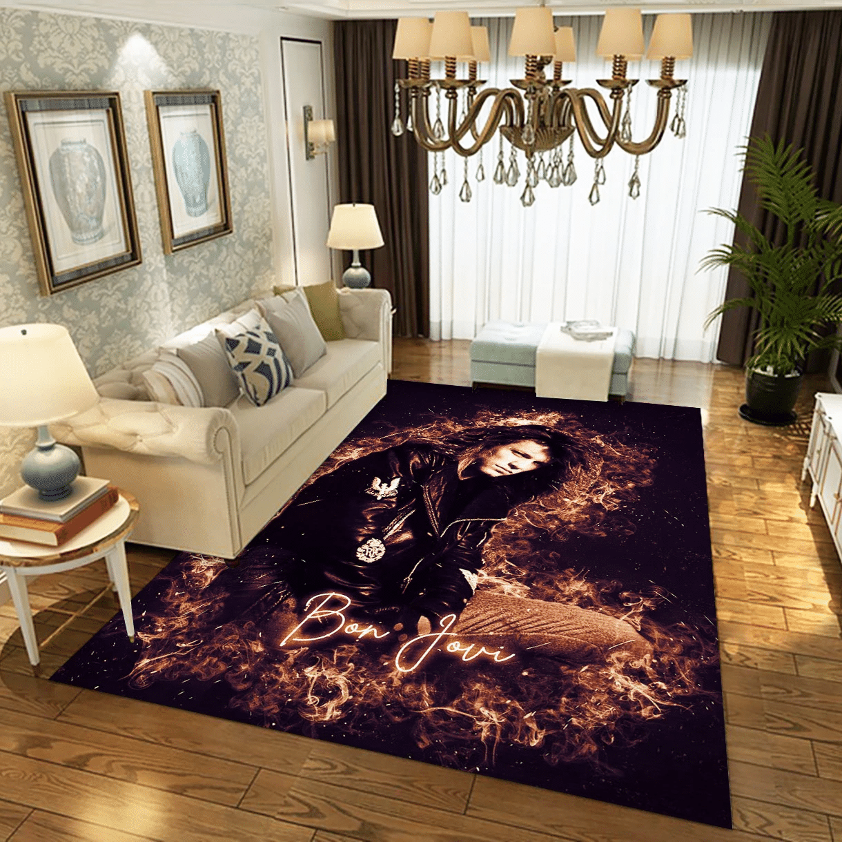 Bon Jovi Fire Music Area Rug For Christmas, Living Room  Rug - Floor Decor - Indoor Outdoor Rugs