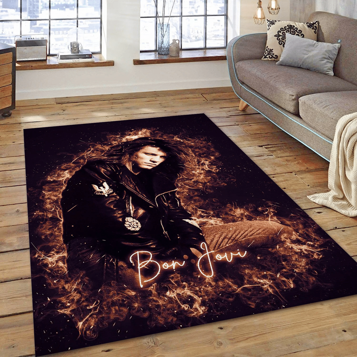 Bon Jovi Fire Music Area Rug For Christmas, Living Room  Rug - Floor Decor - Indoor Outdoor Rugs