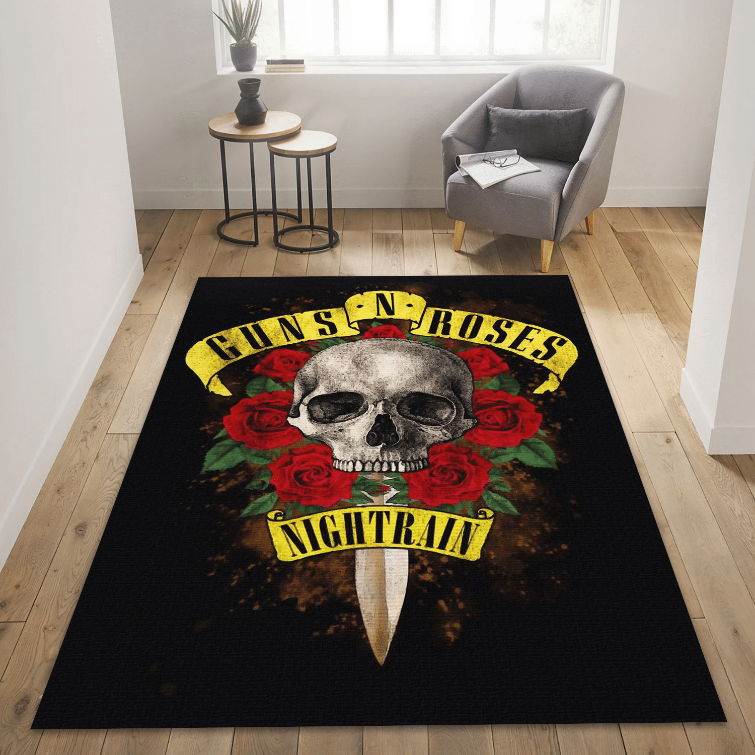 Guns N Roses Skull Music Area Rug, Living Room  Rug - Family Gift US Decor - Indoor Outdoor Rugs