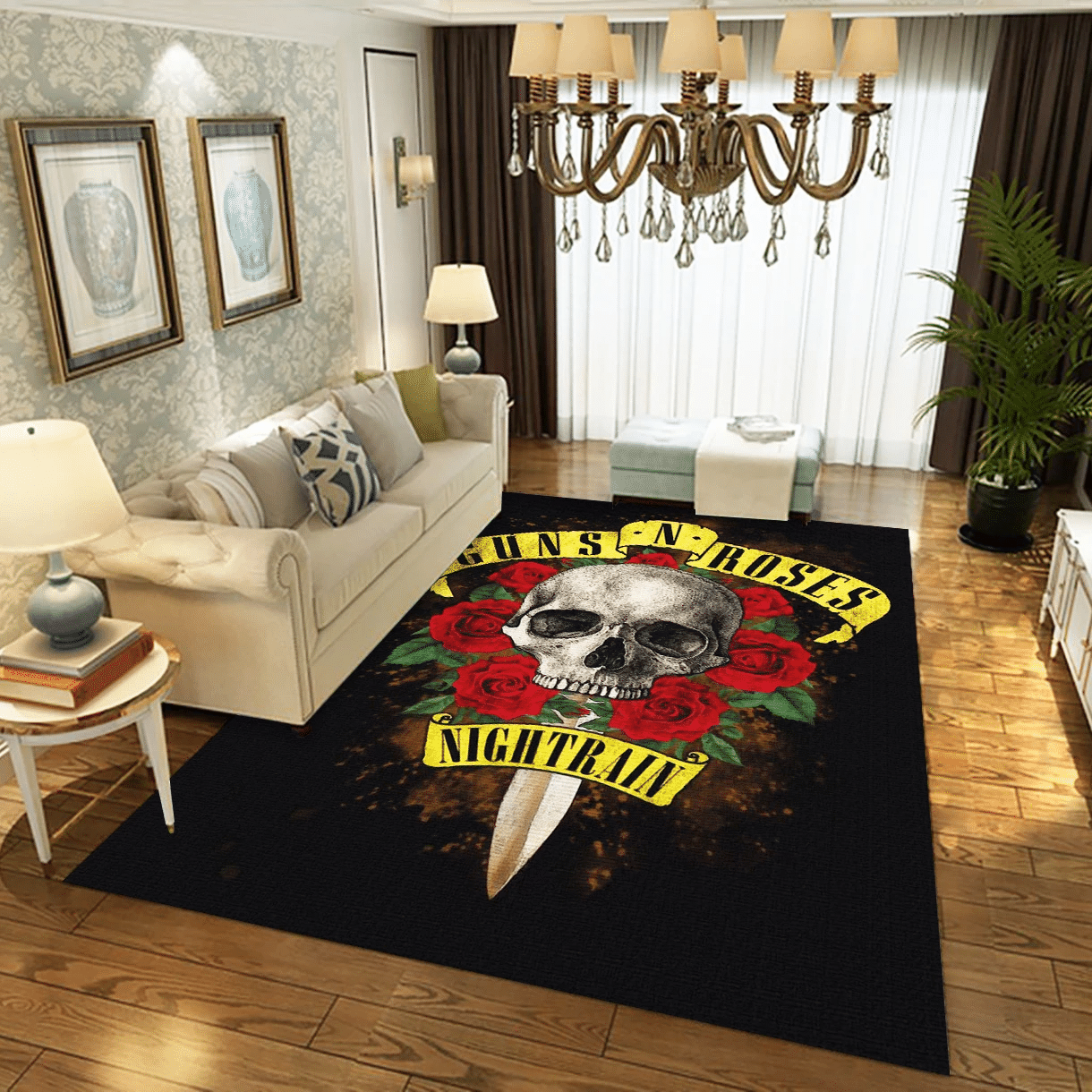 Guns N Roses Skull Music Area Rug, Living Room  Rug - Family Gift US Decor - Indoor Outdoor Rugs