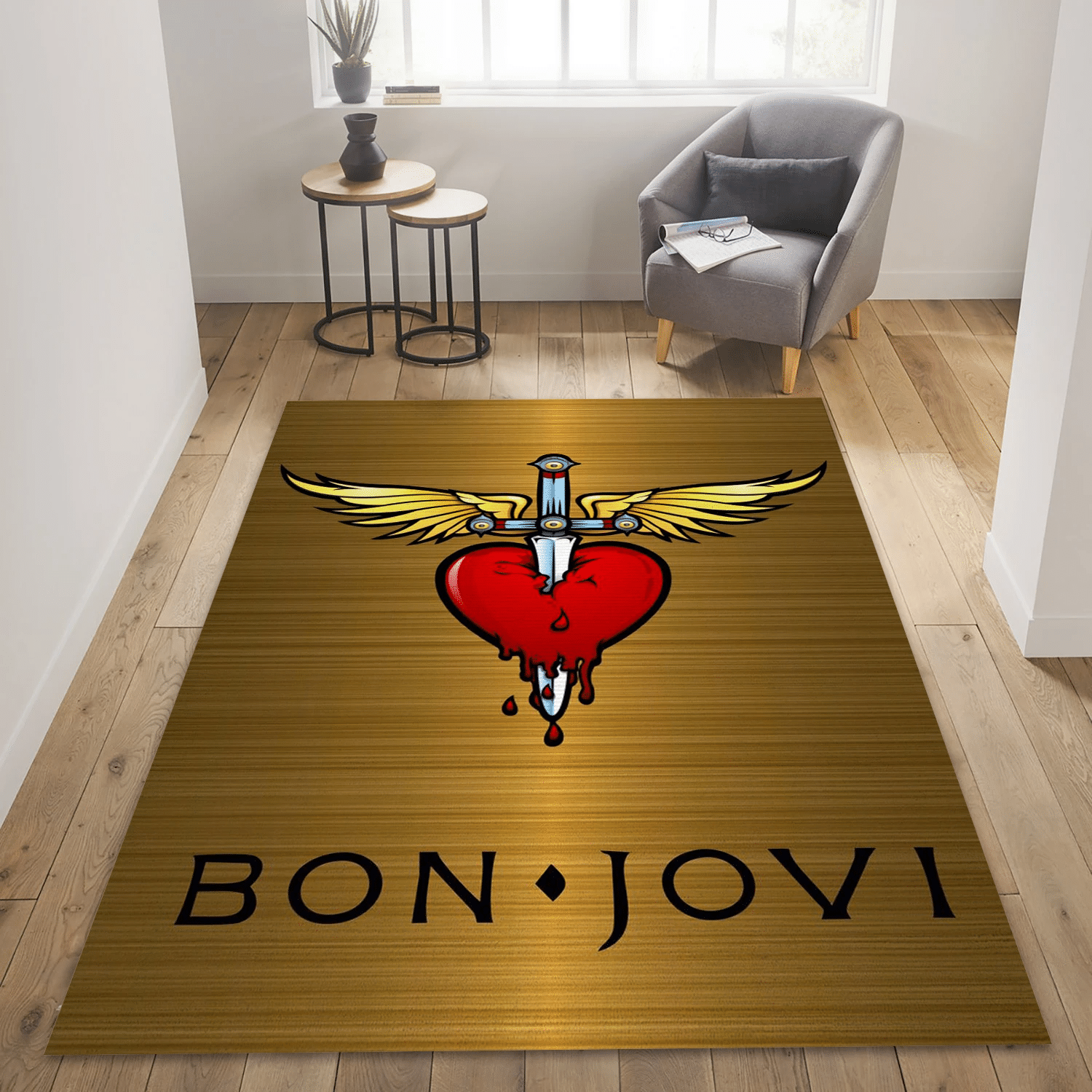 Bon Jovi Gold Music Area Rug, Living Room  Rug - Home Decor - Indoor Outdoor Rugs