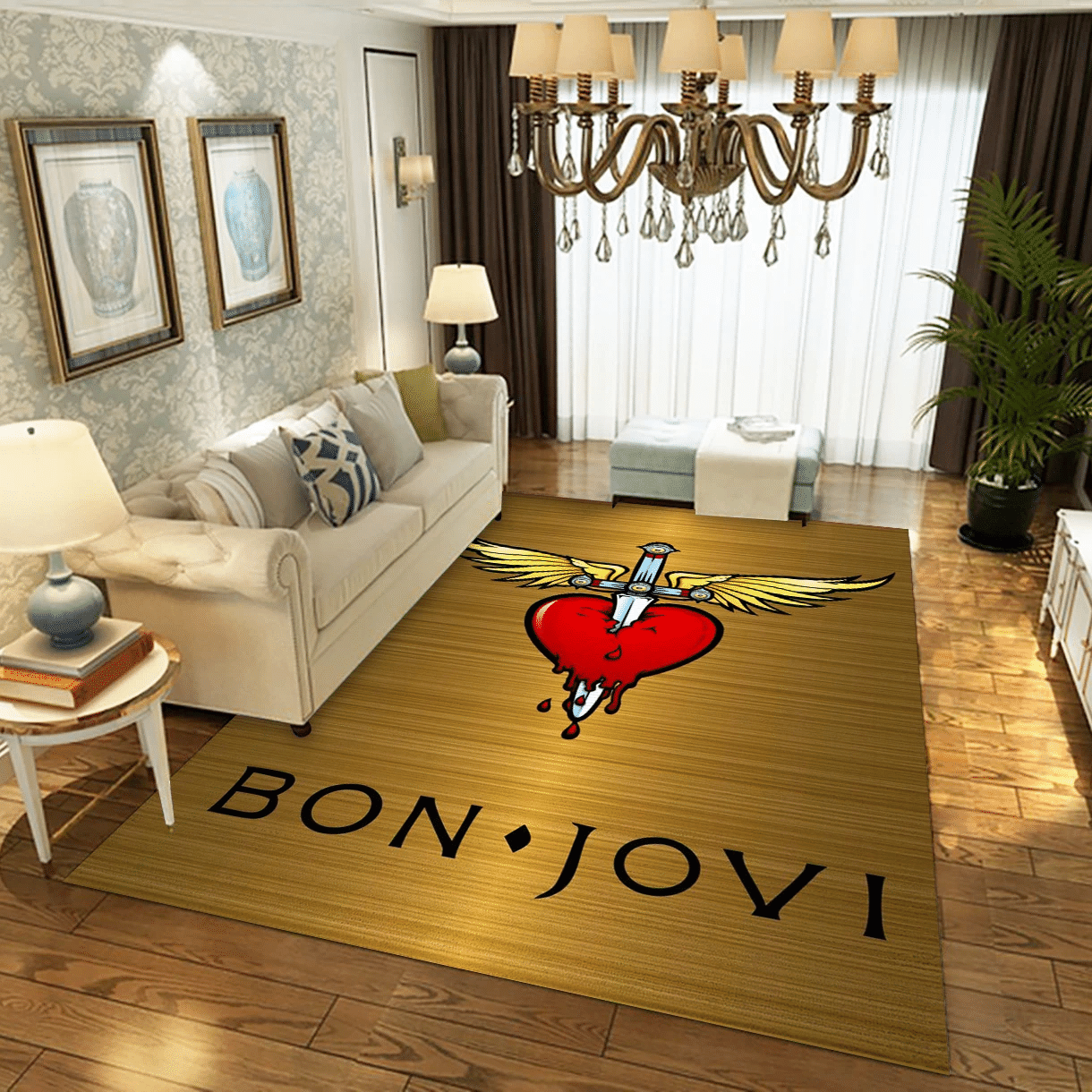 Bon Jovi Gold Music Area Rug, Living Room  Rug - Home Decor - Indoor Outdoor Rugs