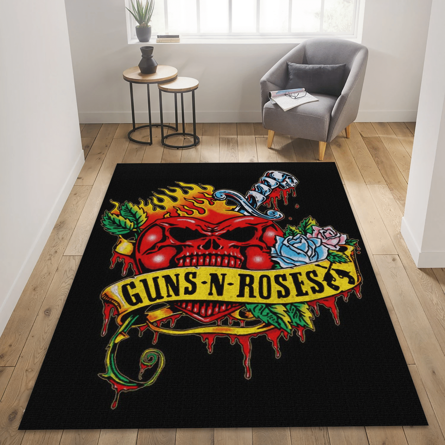 Guns N Roses Logo Music Area Rug, Living Room  Rug - US Gift Decor - Indoor Outdoor Rugs