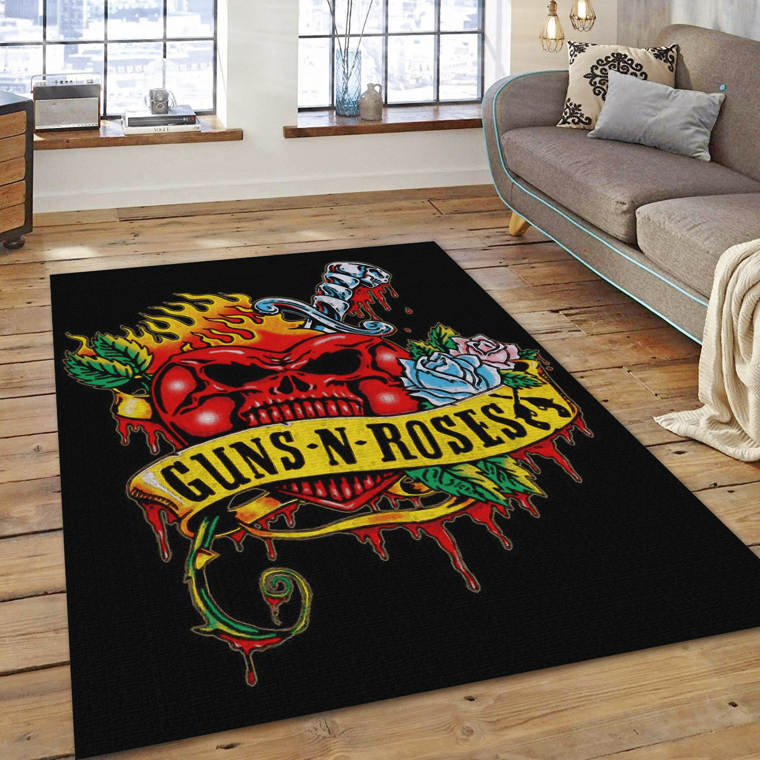 Guns N Roses Logo Music Area Rug, Living Room  Rug - US Gift Decor - Indoor Outdoor Rugs