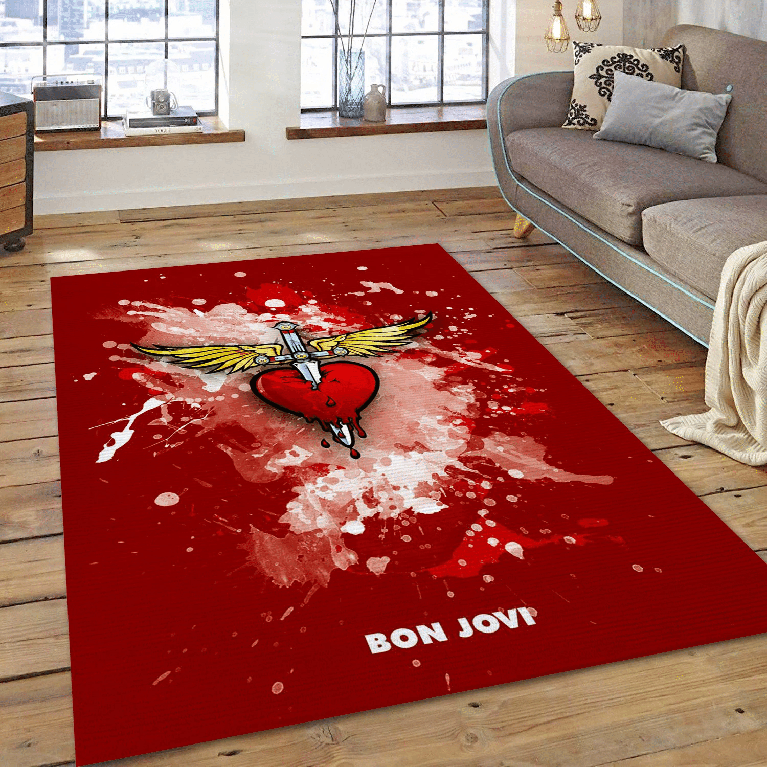 Bon Jovi Red Music Area Rug For Christmas, Living Room  Rug - Floor Decor - Indoor Outdoor Rugs