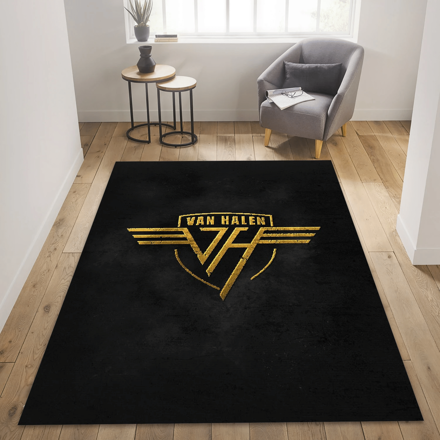 Van Halen Gold Logo Area Rug, Living Room  Rug - Floor Decor - Indoor Outdoor Rugs